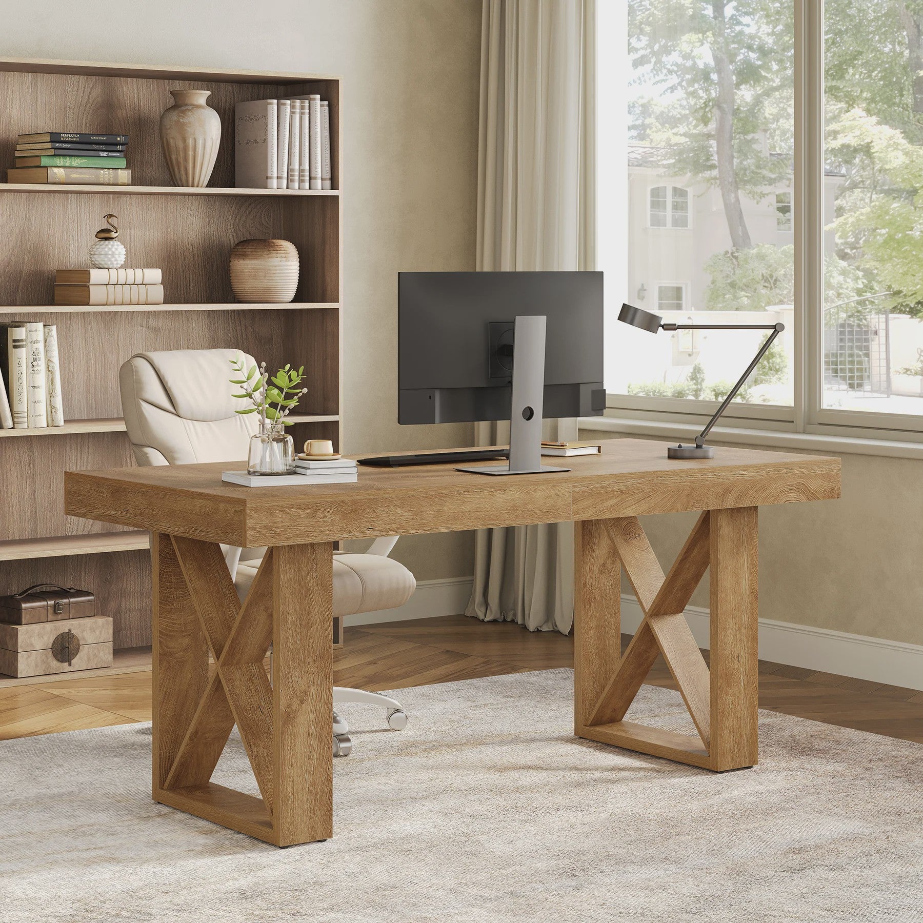 Eettafel 63 Inch Farmhouse Stijl - Bruin Hout - Geschikt voor 4-6 Personen