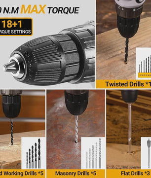DEKO Complete Gereedschapskist met 20V Accuboormachine, 186 Delen - Professionele DIY Set