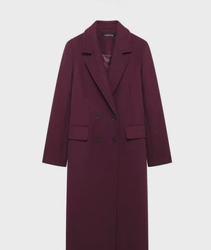 Dames Jas Burgundy - Dubbelzijdig Sluitend, Lange Mouwen, Klassieke Kraag - Herfst Winter Collectie