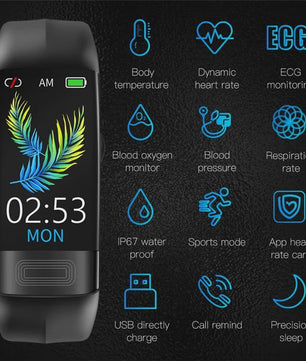 Smartwatch met EKG, PPG, SpO2, Bloeddruk & Temperatuurmeting - Gezondheidstracker