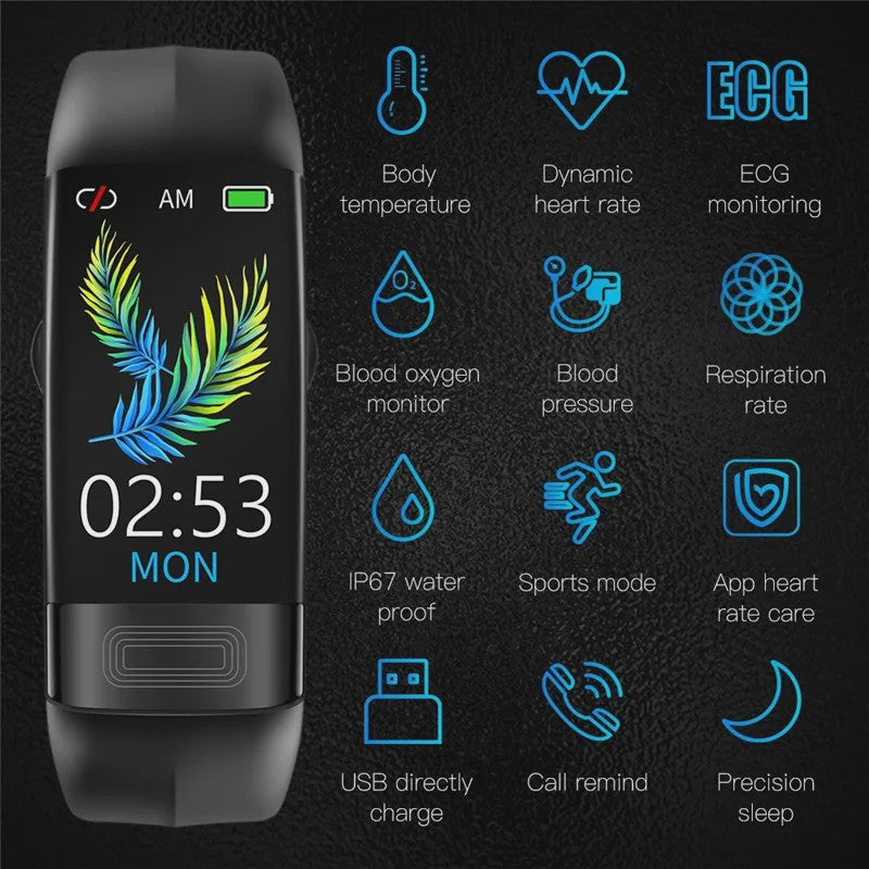 Smartwatch met EKG, PPG, SpO2, Bloeddruk & Temperatuurmeting - Gezondheidstracker