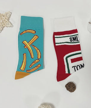 Grappige Sokken met Frietjes & Ketchup Print - Unisex Mid-Calf Sokken