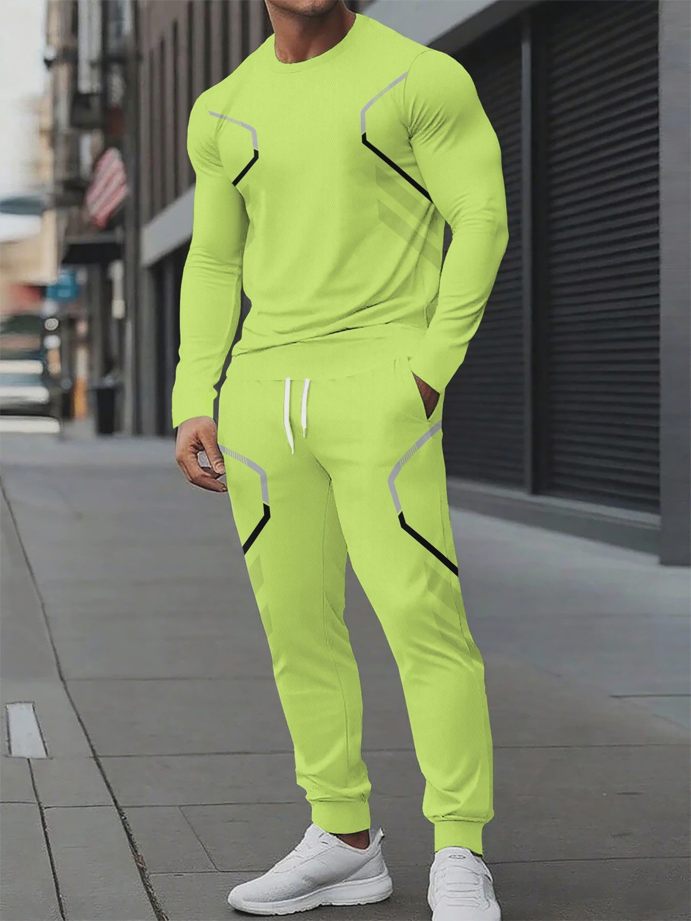 Herenset: Ronde Hals Sweater & Broek met 3D Print - Streetwear Lente/Herfst 2025