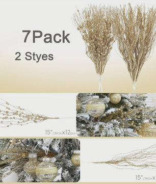 8x Glitter Bessen Takken - Kerstdecoratie & Feestaccessoires