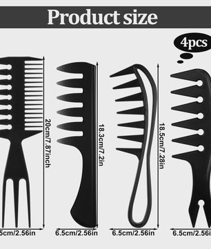 4-delige Heren Styling Kam Set - Brede Tanden, Anti-statisch voor Perfect Haar