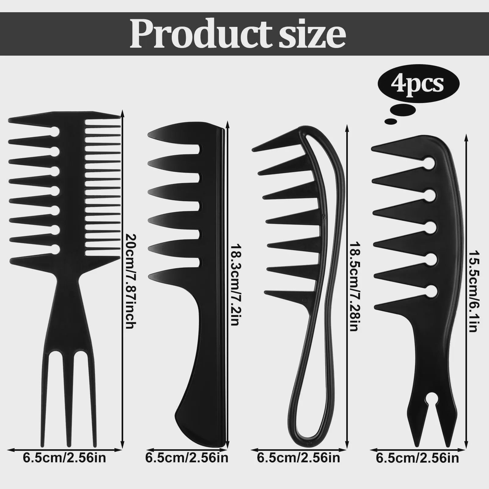4-delige Heren Styling Kam Set - Brede Tanden, Anti-statisch voor Perfect Haar