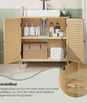 Bamboe Onderbouw Kast Badkamer 60x30x60cm met 2 Deuren en Verstelbare Plank