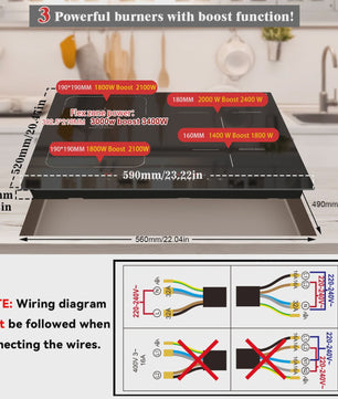 Karinear Inbouw Inductie Kookplaat 4 Zones Flexzone 7200W met Slider Control & Boost