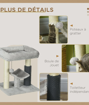 Kleine Kattentoren met Krabpaal en Hangbal - 48 cm Hoog - Grijs