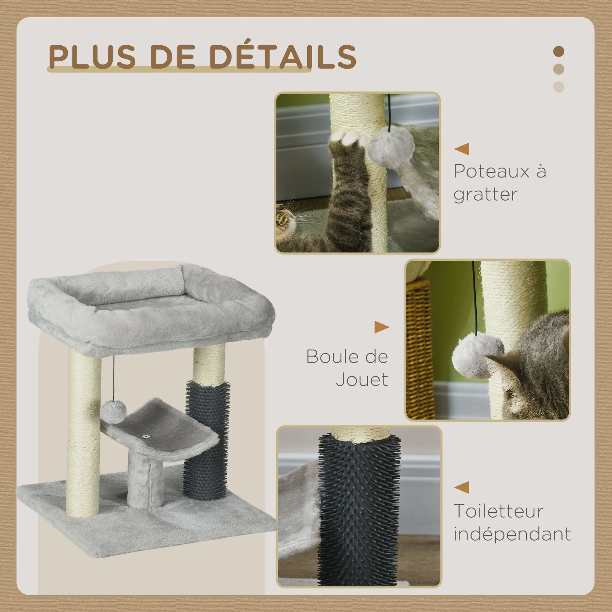 Kleine Kattentoren met Krabpaal en Hangbal - 48 cm Hoog - Grijs