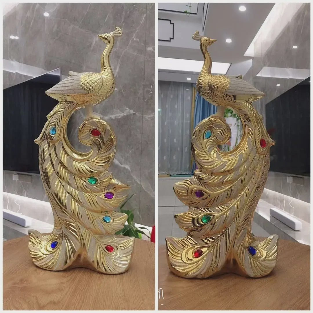 Luxe Gouden Pauwen Beeldjes - Creatieve Decoratie voor Woonkamer & Kast