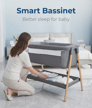 2-in-1 Baby Co-sleeper met Nachtlade en Ademend Mesh - Donkergrijs