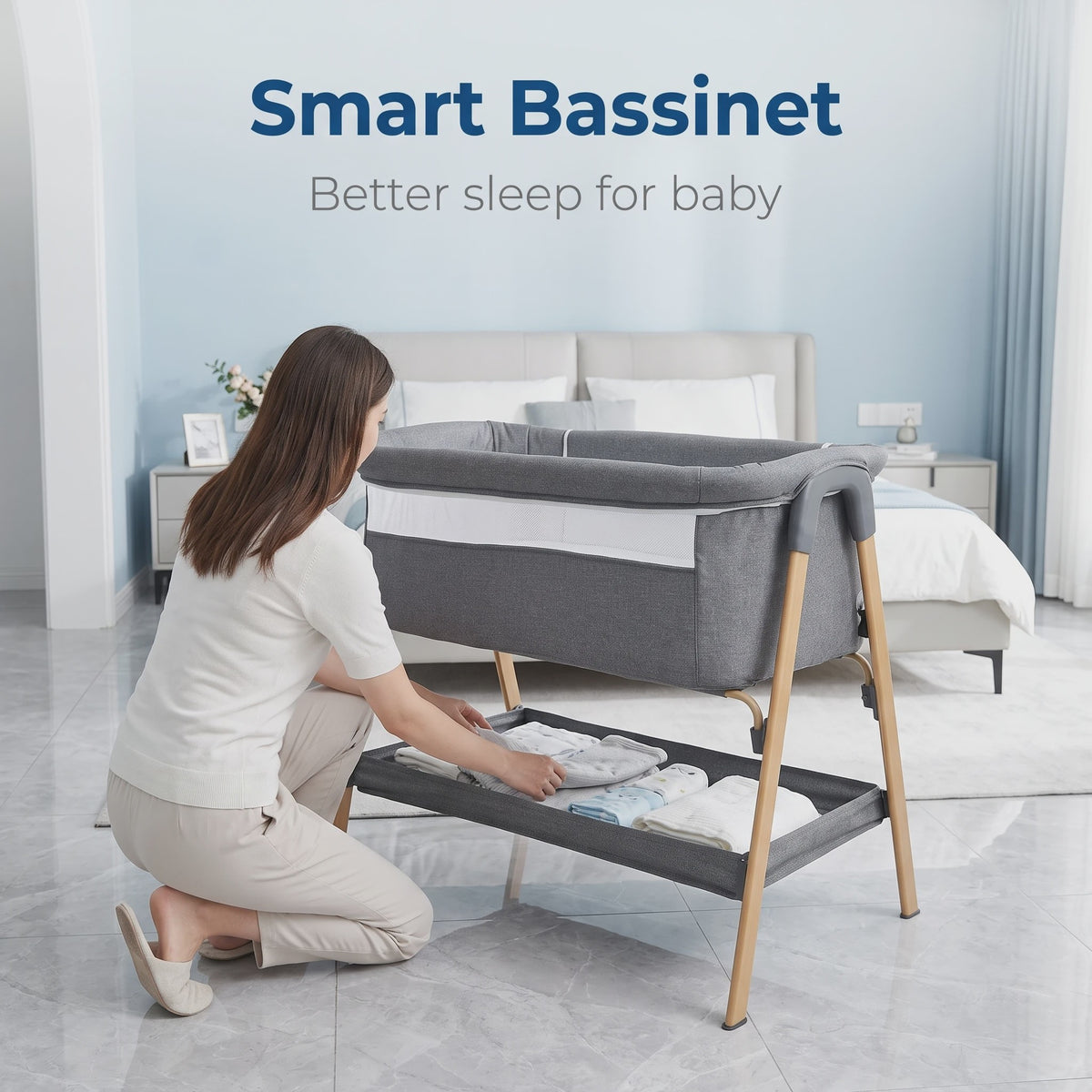 2-in-1 Baby Co-sleeper met Nachtlade en Ademend Mesh - Donkergrijs