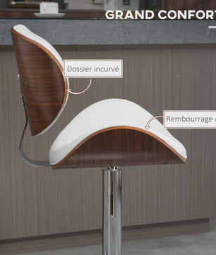 Set van 2 Verstelbare Barkrukken - Wit Kunstleer & Houtnerf - Barstoelen Keuken