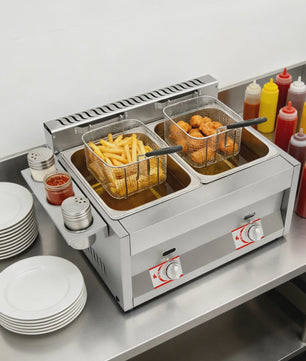 Professionele Dubbele Gas Frituurpan 12.68Qt met Dubbele Temperatuurregeling - Hoge Capaciteit