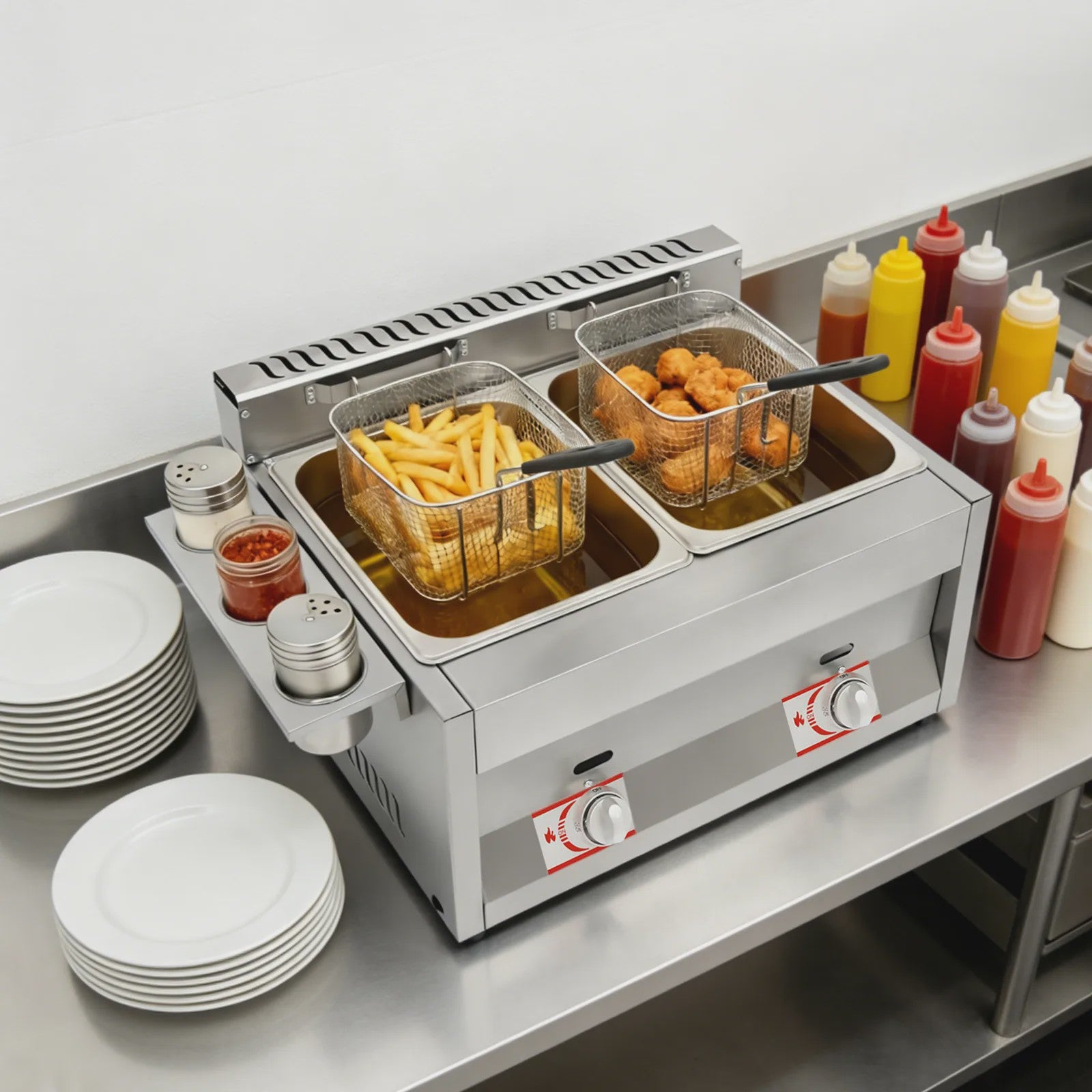 Professionele Dubbele Gas Frituurpan 12.68Qt met Dubbele Temperatuurregeling - Hoge Capaciteit