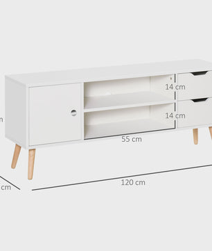 Scandinavisch TV-meubel met Opbergruimte, 2 Nissen en 2 Lades - Wit/Houtkleur