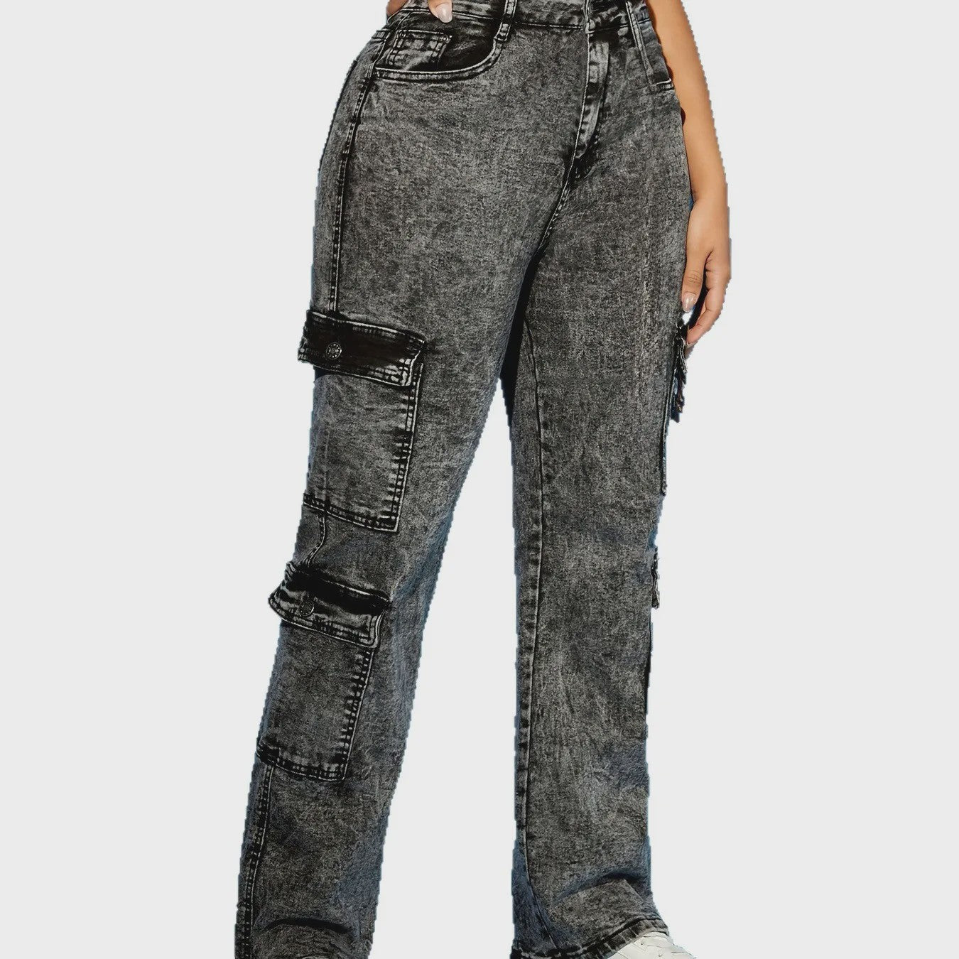Dames Jeans met Meerdere Zakken - Zwart/Grijs - Stretch Denim - Maten XS-XXL