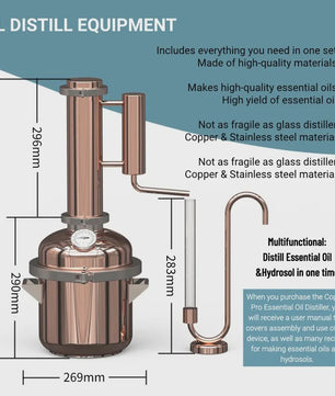 8L Koperen Distilleerapparaat voor Essentiële Olie & Hydrosol - Direct Verwarmbaar