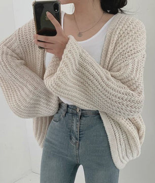 Oversized Gebreide Cardigan met Lantaarnmouwen - Vintage Y2k Stijl