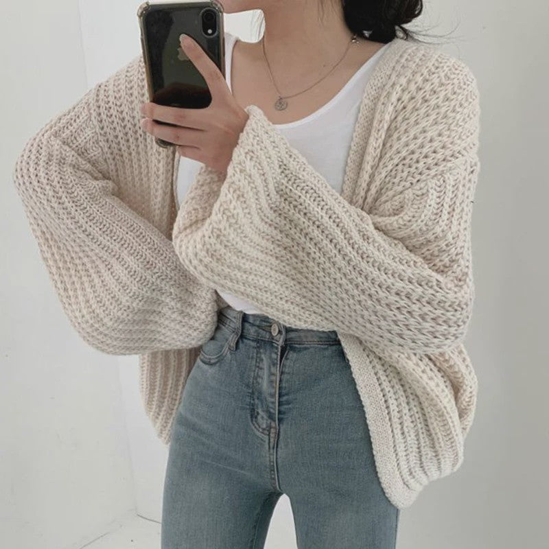 Oversized Gebreide Cardigan met Lantaarnmouwen - Vintage Y2k Stijl