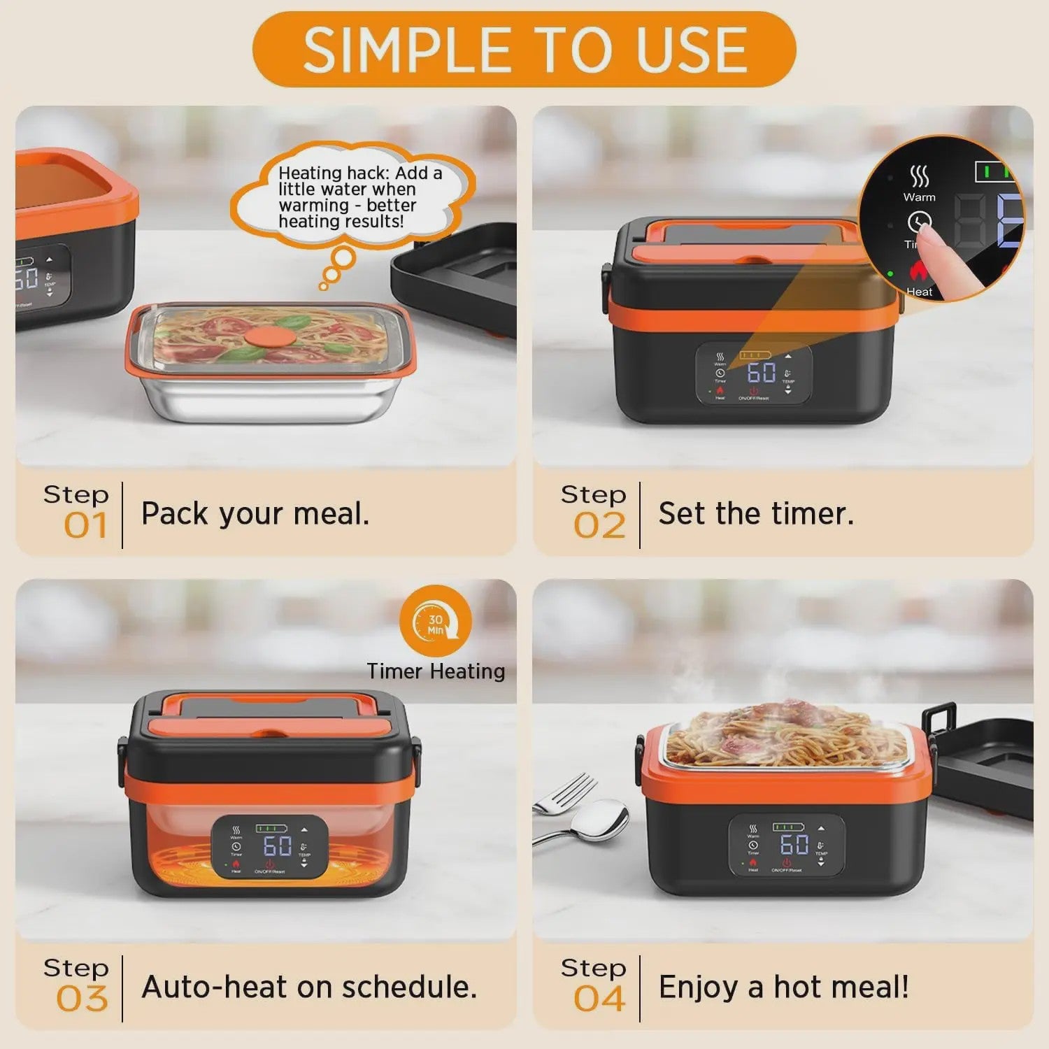 Draagbare Elektrische Lunchbox 1L met Timer & Powerbank - Altijd Warme Maaltijden Onderweg