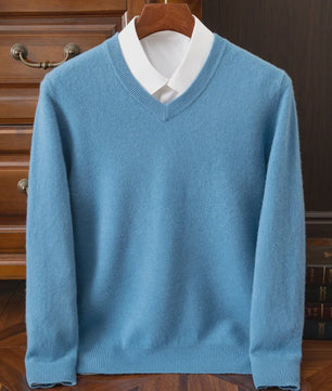 Heren V-hals Trui 100% Merino Wol & Kasjmier - Smart Casual Pullover