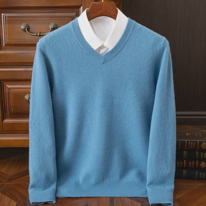 Heren V-hals Trui 100% Merino Wol & Kasjmier - Smart Casual Pullover