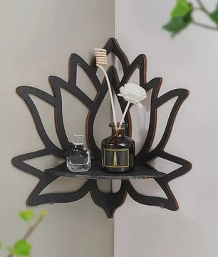 Houten Lotus Wandrek - Decoratieve Hoekplank voor Essentiële Oliën & Kaarsen
