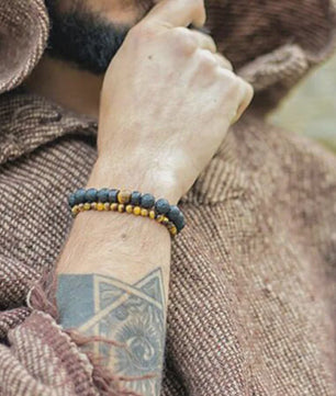 Natuursteen Armband Heren Dames - Lava & Hout Kralen 8mm