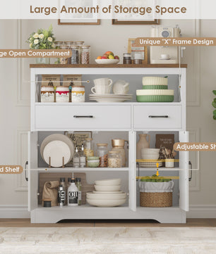 Stijlvol Wit Sideboard met 2 Lades en 3 Deuren - Buffetkast voor Woon- en Eetkamer