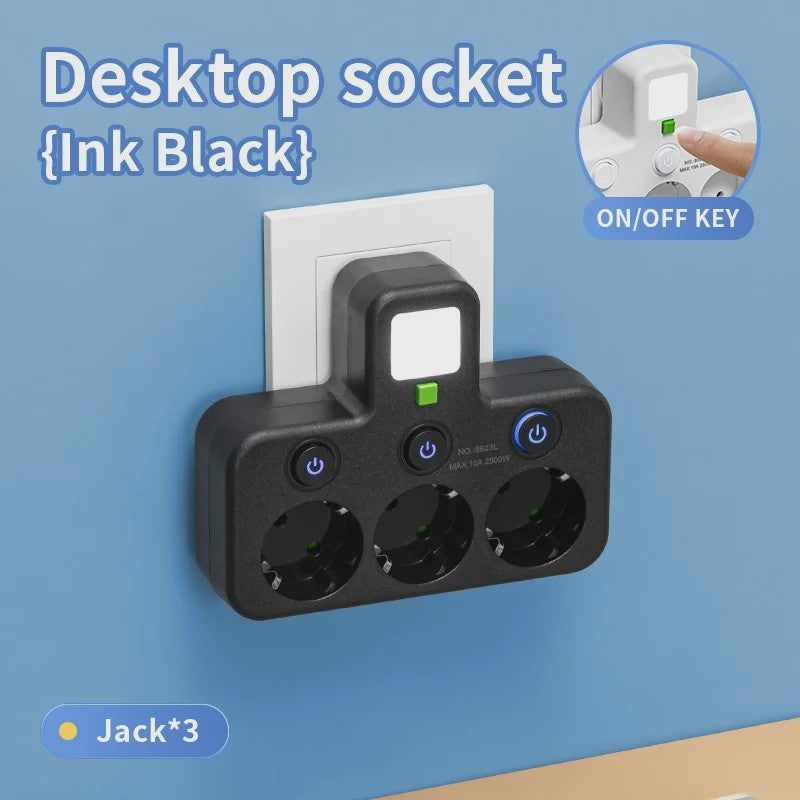 Wandcontactdoos met 5 AC-aansluitingen, 2 USB-poorten, Nachtlampje en Onafhankelijke Schakelaars