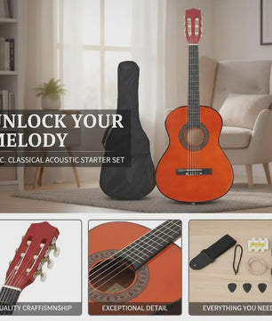 8-delige Klassieke Gitaar Set voor Beginners - 3/4 Maat (36 Inch)