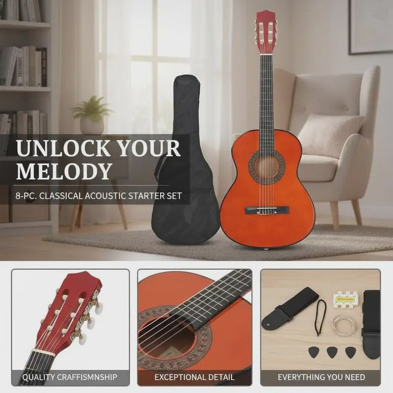 8-delige Klassieke Gitaar Set voor Beginners - 3/4 Maat (36 Inch)