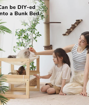 Houten Kattenmand Verhoogd Bed met Wasbare Matras - Wit