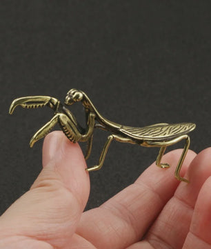 Antiek Messing Bidsprinkhaan Ornament - Miniatuur Insectbeeldje voor Bureau & Feng Shui