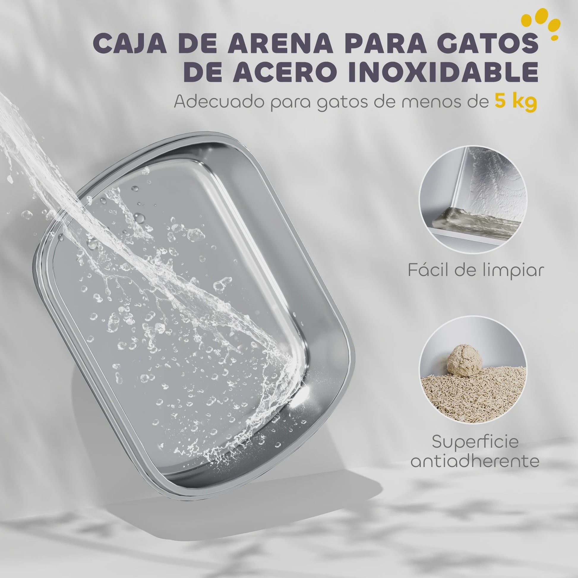 Pawhut Luxe RVS Kattenbak met Klepdeksel, Metalen Schep & Geurfilter - Wit