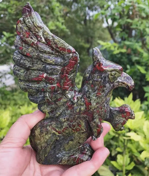 Gegraveerd Kristallen Griffioen Beeldje - 15cm Natuurlijke Bloedsteen Decoratie