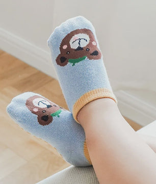 6 Paar Leuke Kinder Sokken met Antislip - Katoen, Ademend & Comfortabel - Schattige Dierenprintjes