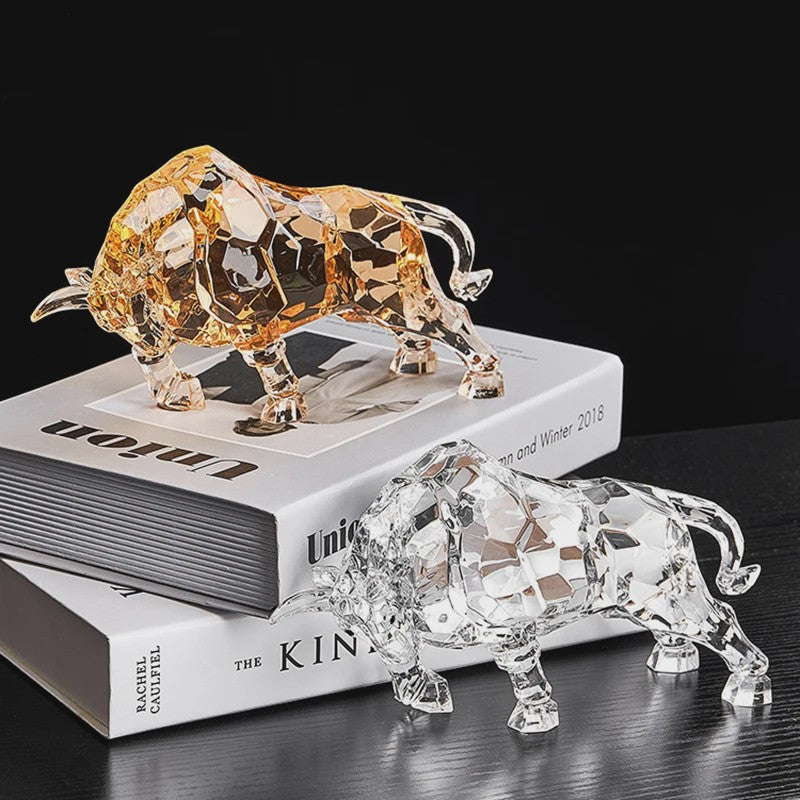 Kristallen Stier Beeldje - Luxe Acryl Ox Sculptuur voor Woonkamer & Kantoor Decoratie