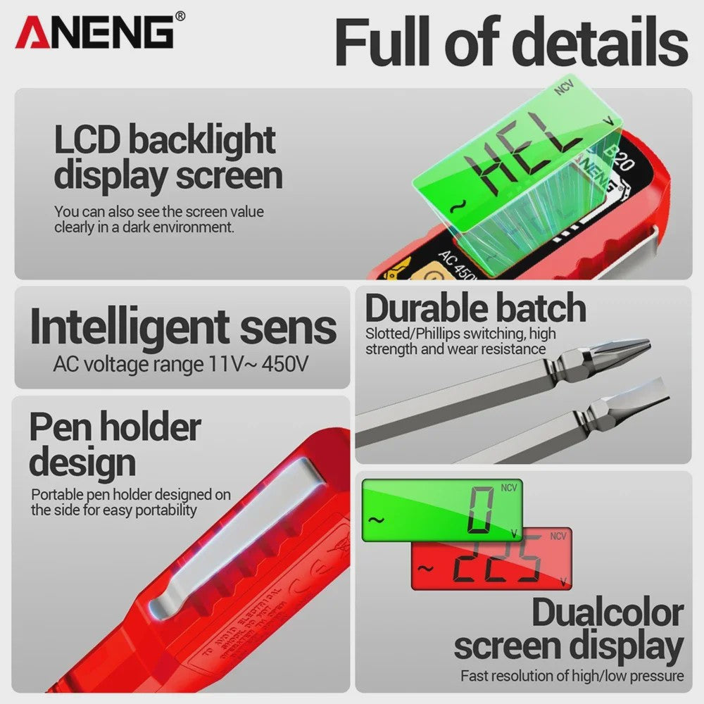 ANENG B20 Spanningsmeter & Schroevendraaier Pen - Dubbelzijdig, Digitaal Display
