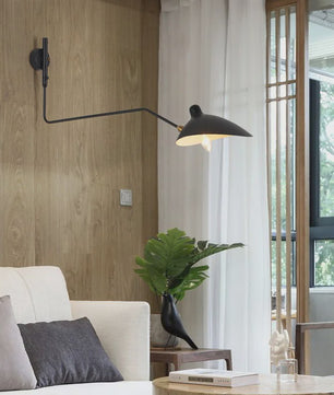 Industriële Zwarte Aluminium Wandlamp met Lange Arm - Verstelbaar LED Licht