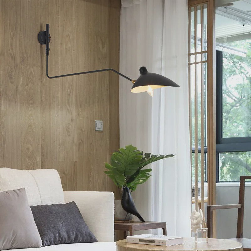 Industriële Zwarte Aluminium Wandlamp met Lange Arm - Verstelbaar LED Licht