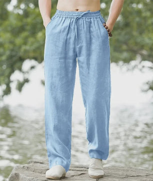 Heren Katoen Linnen Strandbroek - Comfortabele Casual Joggingbroek voor Lente/Zomer Vakantie