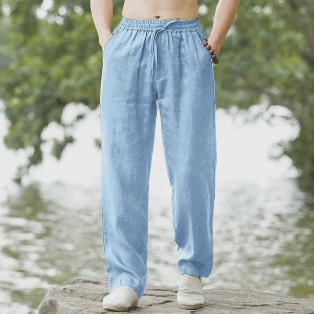 Heren Katoen Linnen Strandbroek - Comfortabele Casual Joggingbroek voor Lente/Zomer Vakantie