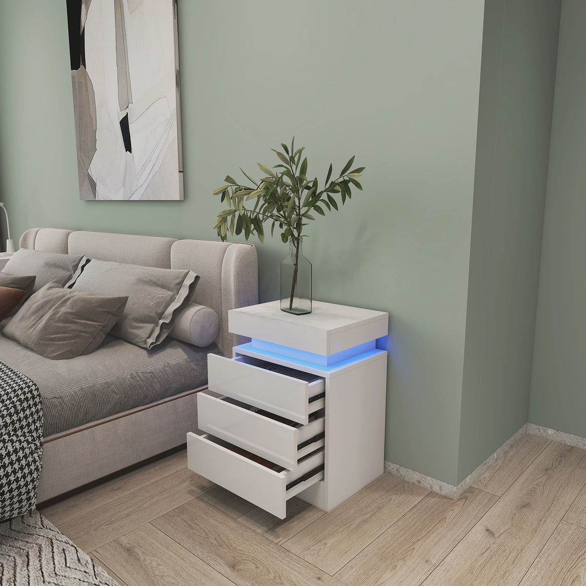 Nachtkastje met 3 Lades en LED Verlichting - Modern Design
