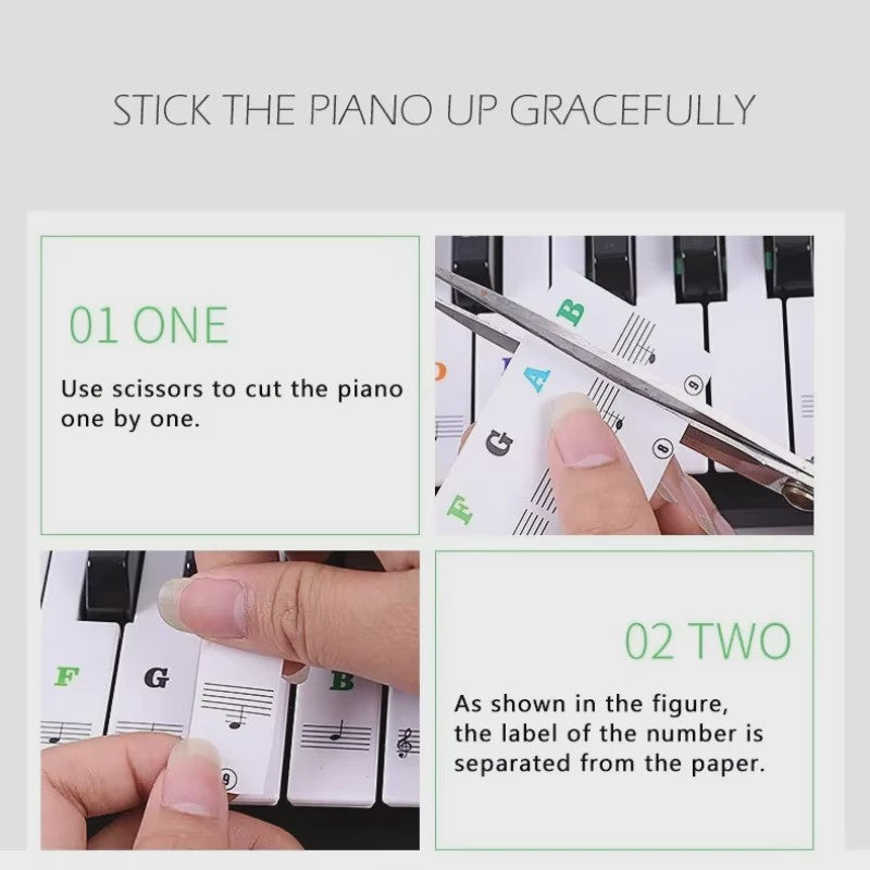 Verwijderbare Piano Toets Stickers met Muzieknoten - Leer Snel op 88/61/54 Toetsen