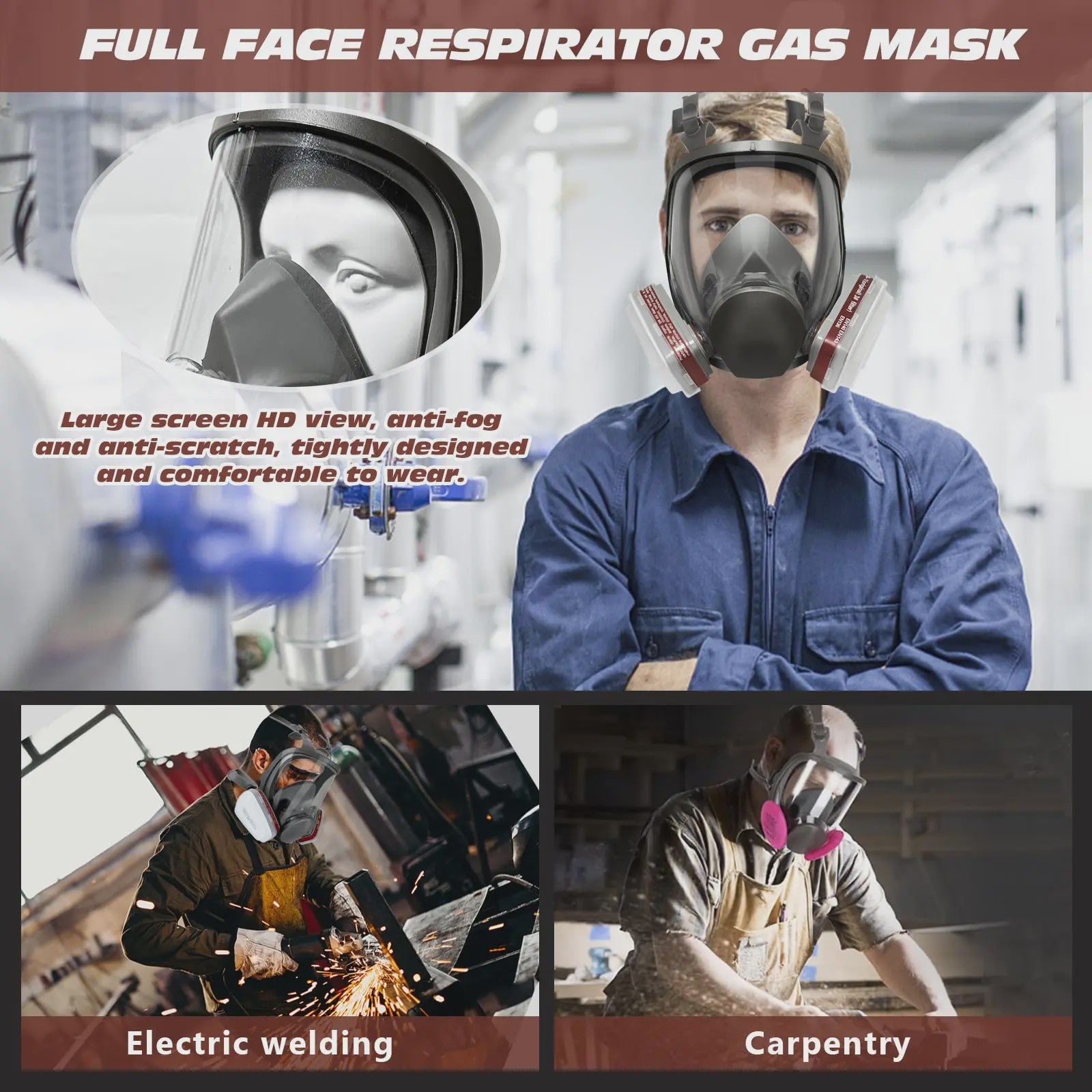 Professioneel Volledig Gezicht Gasmasker 6800 - Grote Maat, Herbruikbaar voor Verf, Chemie & Stof