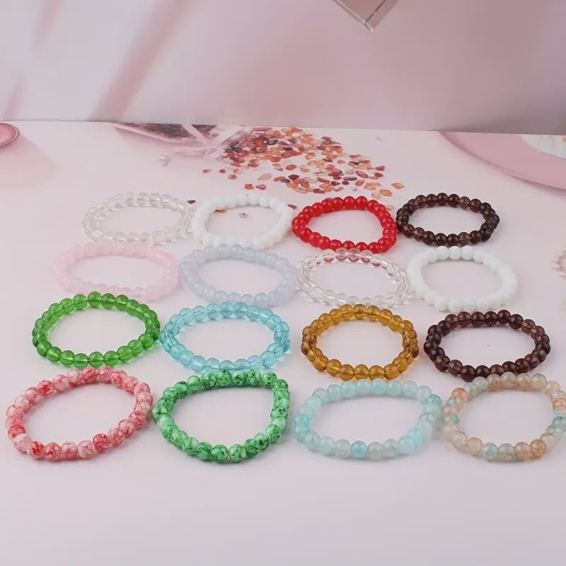 Set van 5, 6 of 10 Elastische Kristal Kralen Armbanden - Mix Kleuren