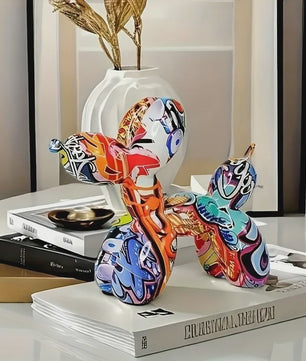 Kleurrijke Ballonhond Sculptuur - Graffiti Stijl Hondenbeeldje voor Woonkamer Decoratie